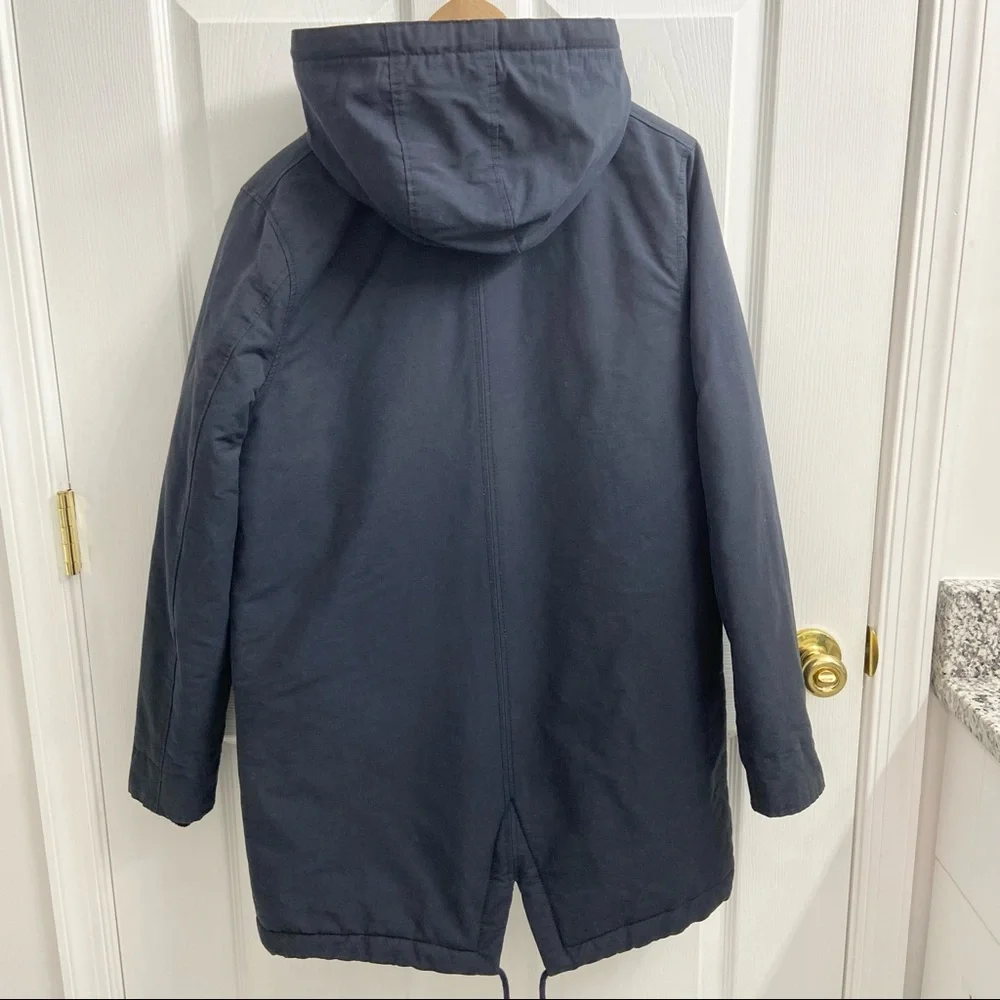 Topman Navy Blue Heavyweight Fishtail Parka Coat Men’s Small Zip Up Hood